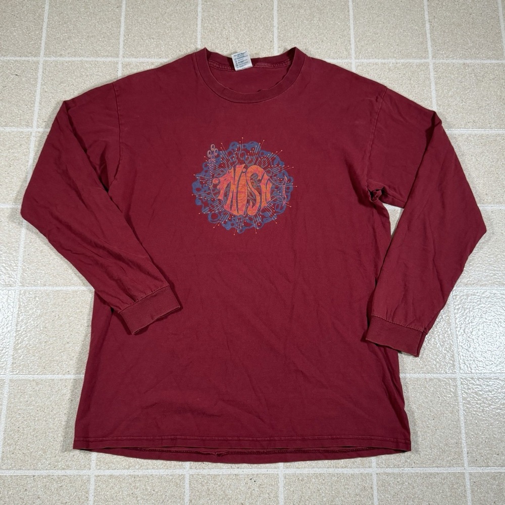 Vintage 90s Phish Long Sleeve Tee Shirt Size L Bee Burgundy Bumblebee Y2K Tour